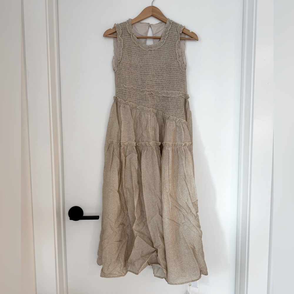 Elegant Beige Sleeveless Maxi Dress